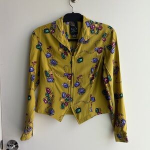 Vintage Dana B. and Karen 100% Silk Jewelry Print Zip-Up Blouse Jacket Size 4